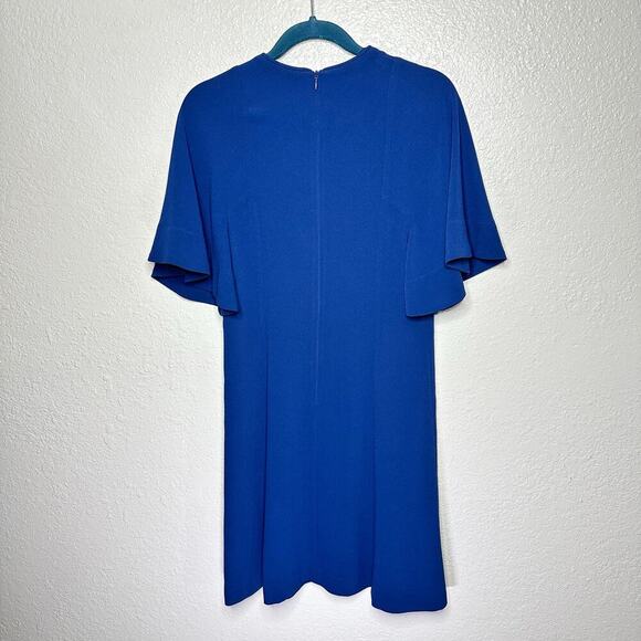 Sandro Paris Yoko Fluted Crepe Mini Dress Blue Women 3 Large - Picture 3 of 10